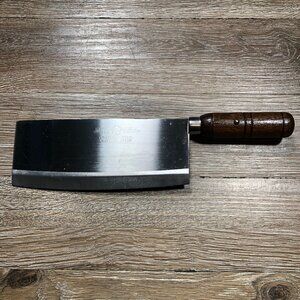 Joyce Chen Cleaver Stainless Steel Knife Wood Handle Made in Japan 8” Blade Vtg